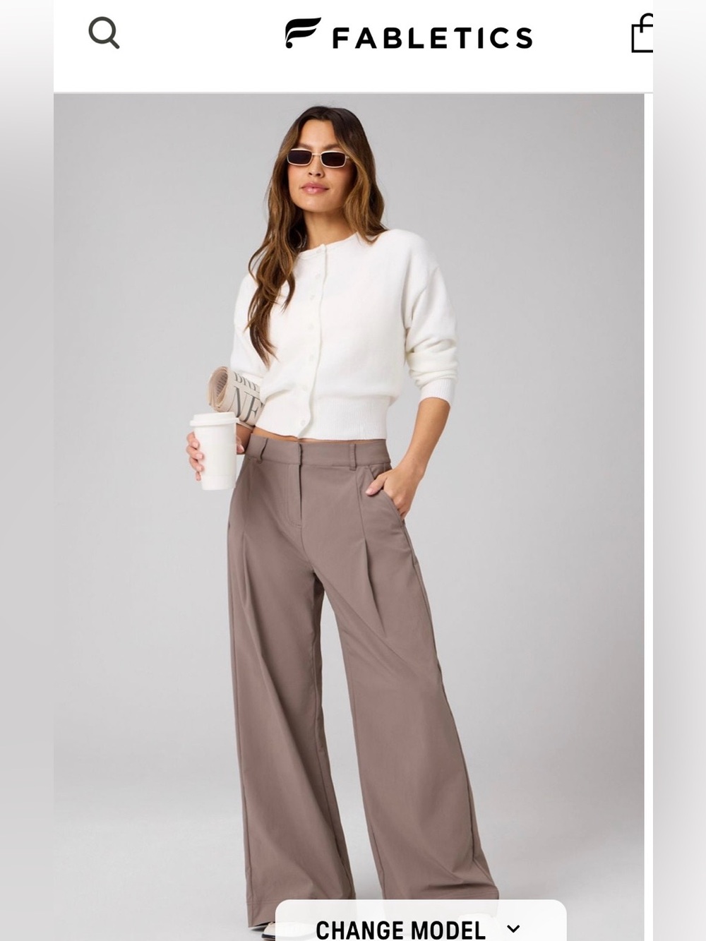 Fabletics Taupe Wide-Leg High-Rise Pants